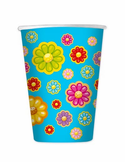 DIMAV - 8 kartonnen madeliefjesbekers 200 ml blauwe bloemen