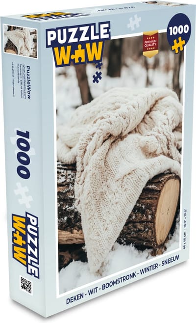 Puzzel Deken - Wit - Boomstronk - Winter - Sneeuw - Legpuzzel - Puzzel 1000 stukjes volwassenen - Kerstpuzzel - Kerstpuzzels - Kerst - Cadeau - Kerstcadeau voor mannen, vrouwen en kinderen
