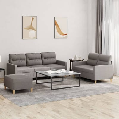vidaXL - 3-delige - Loungeset - met - kussens - stof - taupe