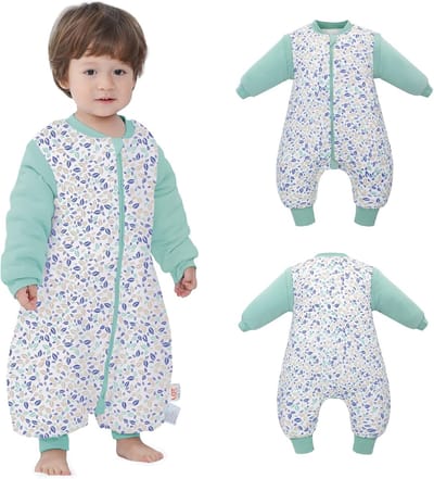 Famanu - voeten, lange mouwen, slaapzak voor baby's met afneembare mouwen, 2,5 TOG, herfst, winter, slaapdeken voor kinderen, 1 - 3 jaar oud, van 70 tot 90 cm, 100%