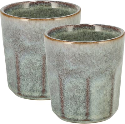 Koffiekopjes Set van 2 – Groen/Grijs Glazuur Bekers 200ml Zonder Oor – Keramische Espresso Kopjes en Cappuccino Bekers – Aardewerk Koffiemokken – Voor Koffie, Thee en Horeca