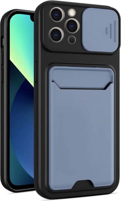 Smartphonica iPhone 11 Pro TPU Cover Case Hoesje met Camera Slide en Pashouder - Grijs geschikt voor iPhone 11 Pro