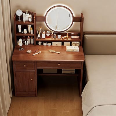 Kaptafel met Spiegel - Make-up Meubel - Snel Klaarmaken - Verstelbare LED Verlichting - 90 x 50 x 15 cm