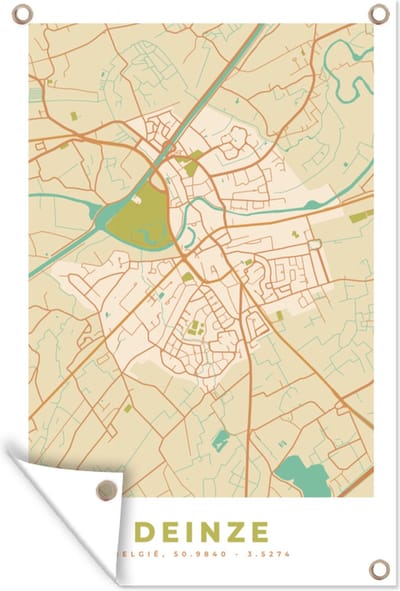 Muurdecoratie Kaart - Deinze - Plattegrond - Vintage - Stadskaart - 120x180 cm - Tuinposter - Tuindoek