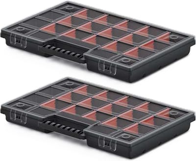 Kistenberg Sorteerbox koffer - 2x - 20 vaks - kunststof - zwart - 29 x 20 x 3.5 cm
