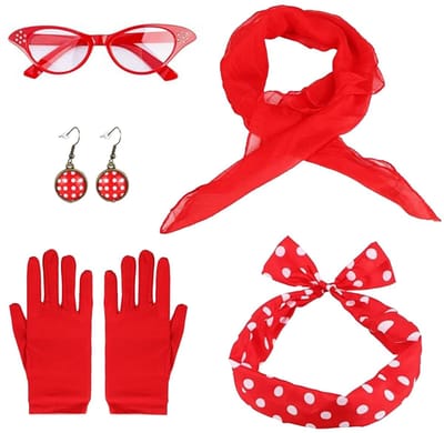 Dailygoods- Damesmode Vintage Set - Hoofdband/Handschoenen - Oorringen/Halsdoek - Bril - Polyester - Verstelbaar/Comfortabel - Vintage Kostuum