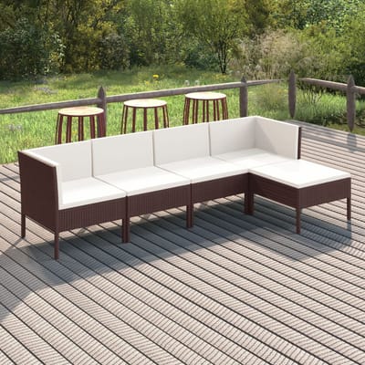vidaXL - 5-delige - Loungeset - met - kussens - poly - rattan - bruin
