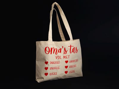 Tas Shopper XL 36/65x50cm Oma's Tas vol met ecru