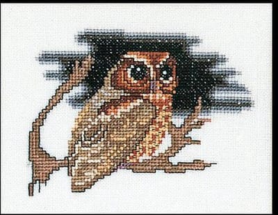 Thea Gouverneur - Borduurpakket met telpatroon - 1030A - Voorgesorteerde DMC Garens - Uil - Aida - 12 cm x 16 cm - DIY Kit