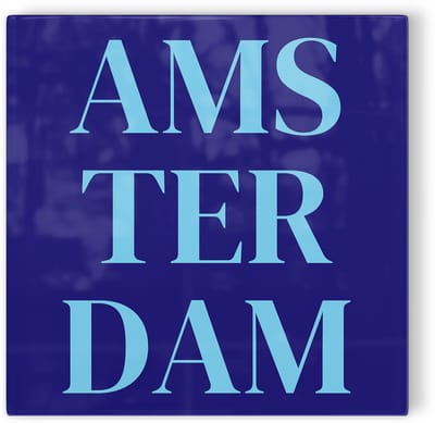 Tegeltje Amsterdam - donkerblauw lichtblauw - tegeltje stad - tegeltje met tekst