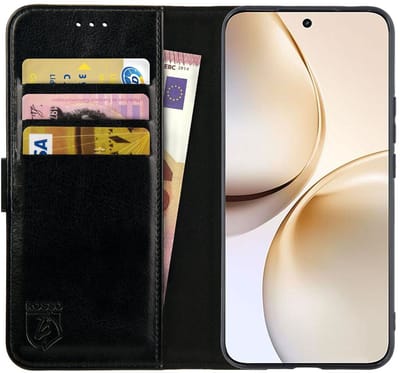 Rosso Element Geschikt voor Realme 14 Pro | Wallet Book Case | Portemonnee Hoesje | 3 Pasjes | Magneetsluiting | Stand Functie | Zwart