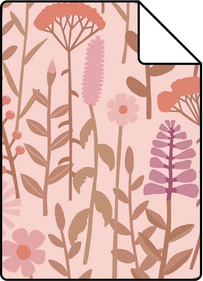 Proefstaal ESTAhome behang veldbloemen oudroze - 26.5 x 21 cm - 131547-S