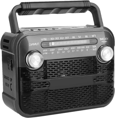 Handzwengel Radio - Weerradio Zaklamp - Buitenactiviteiten Kamperen - Waterdicht Dubbele Stroombron - 18x8x6 cm - Grijs