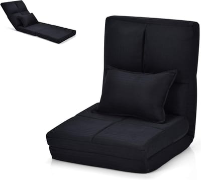 COSTWAY Vloerstoel met verstelbare rugleuning, vloerstoel met ligfunctie, vloerkussen met lendenkussen, meditatiestoel, inklapbaar, vensterstoel tot 100 kg belastbaar (zwart)