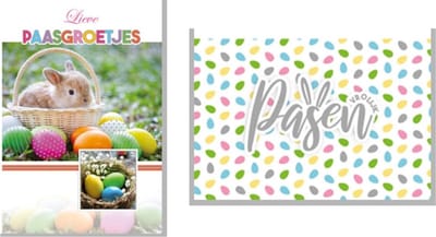 2 Luxe Paaskaarten - Vrolijk Pasen - Fijne Pasendagen - Pasen - Set van 2 wenskaarten - Met gekleurde envelop
