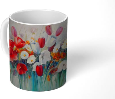 Mok - Koffiemok - Schilderij - Olieverf - Bloemen - Mokken - 350 ML - Beker - Koffiemokken - Theemok