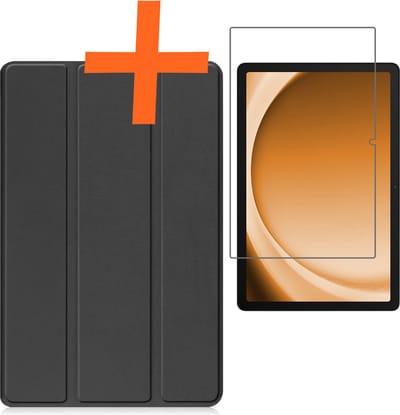 Hoesje - Geschikt voor Samsung Galaxy Tab A9 - Met Screenprotector - Trifold Bookcase - Hard Cover - Hardcover Book Case - Tablet Hoes - Zwart