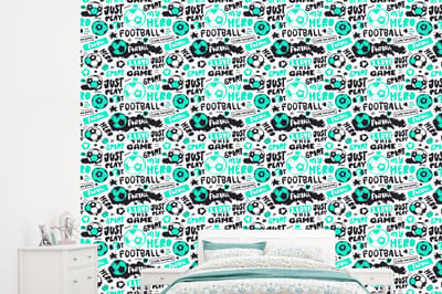 Behang - Fotobehang Patronen - Voetbal - Sport - Jongens - Kinderen - Kids - Breedte 245 cm x hoogte 220 cm