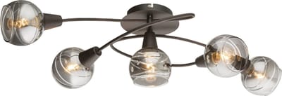 Trango 5-vlam Plafondlamp 1010-55SD zwart optiek draaibaar *WOW* incl. 5x 3-traps dimbare LED-lamp 3000K warm wit Plafondlamp met design rokerige glazen kappen Plafondspot woonkamer