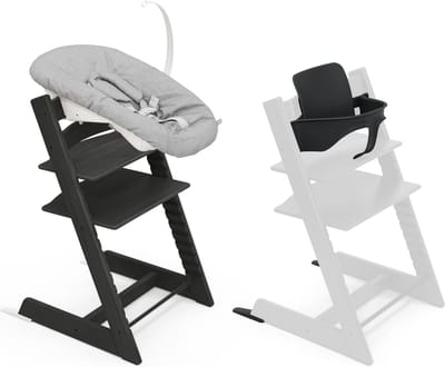 Stokke Tripp Trapp-kinderstoel, eikenzwart (inclusief stoel en babyset2) met newbornset - veilig, verstelbaar, ergonomisch ontwerp