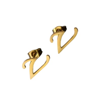 Aramat Jewels | Oorbellen | RVS Letter V Oorbellen Goudkleurig – Initiaal | | | |10mm | Staal | Kinderen, Volwassenen | Verkleurd niet