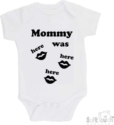 100% katoenen Romper "Mommy was here here here" Unisex Katoen Wit/zwart Maat 62/68