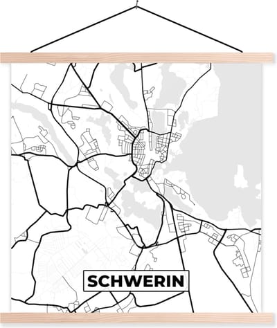 Posterhanger incl. Poster 40x40 cm - Schoolplaat - Stadskaart - Plattegrond - Schwerin - Kaart - Textielposter - Blanke latten - Stadskaart