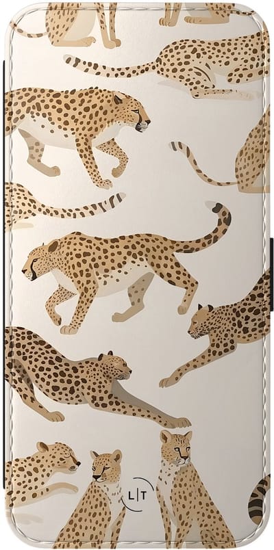 Leuke Telefoonhoesjes - Hoesje geschikt voor Samsung Galaxy A56 bookcase leer - Cheetah - Cheetah - Wallet Case met pasjeshouder - Bloemen - Beige