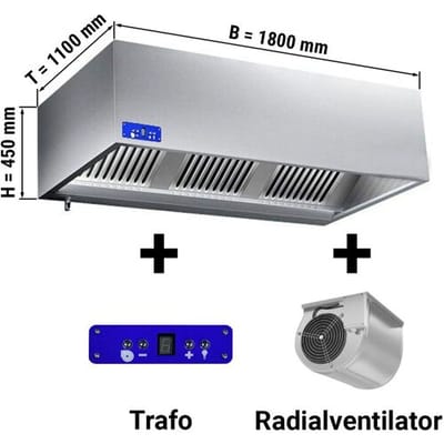 GGM Gastro Kastenhaube mit Motor - 1800mm - mit Regler, Filter & Lampe Zilver