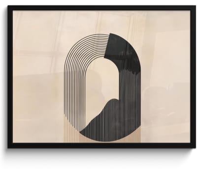 Poster in lijst - Fotolijst 80x60 cm - Posters - Grafisch gebogen motief - Beige - Posterlijst zwart - Decoratie - Wanddecoratie woonkamer - Muurdecoratie slaapkamer