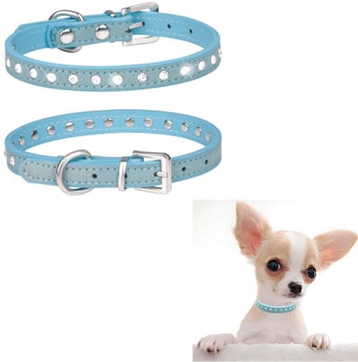 2-Stuks Strass Huisdierhalsband - Diamant Hondenhalsband - Kattenhalsband - Kristallen Huisdierhalsband - Huisdierhalsband - Huisdierketting - Zacht en Comfortabel - Geschikt voor Kleine tot Middelgrote Vrouwelijke Huisdieren - Blauw