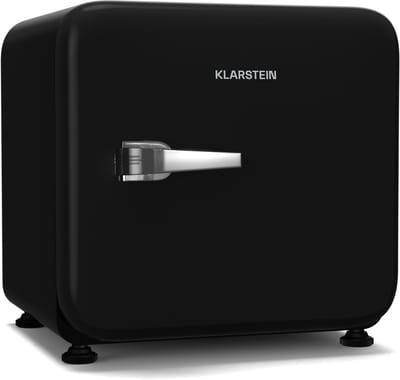 Klarstein Audrey Evo 45L minikoelkast - retro design, stil (40 dB), compressor, verstelbare pootjes, omkeerbare deur, kleine koelkast voor slaapkamers en kantoren, zwart
