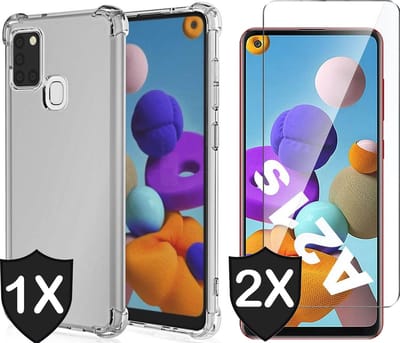 Hoesje geschikt voor Samsung Galaxy A21s - Transparant Shock Proof Case + 2x Screen Protector Glas