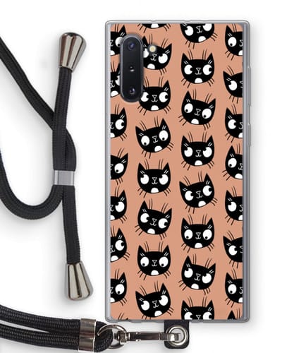 Case Company® - Hoesje met koord geschikt voor Samsung Galaxy Note 10 hoesje met Koord - Kat - Telefoonhoesje met Zwart Koord - Bescherming aan alle Kanten en Over de Schermrand