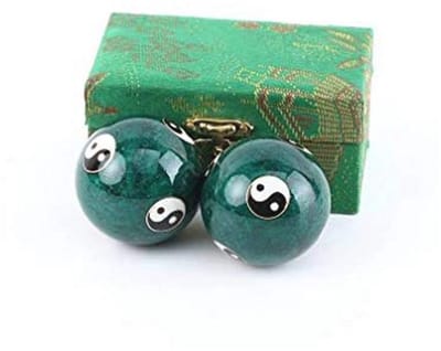 lachineuse - Set Qi Gong Yin Yang ballen - Chinese anti-stress ballen van email ø 45 mm - Gezondheidsballen - Zen ontspanning geschenkdoos - Aziatisch artikel Japan China Feng Shui - Kleur: groen