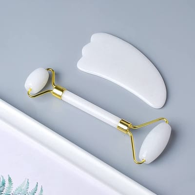 New Age Devi - Jade Face Roller Gua Sha Schraper anti-rimpels - Gezichts-massage Massage-tools Massage - Ontspanning - Wit