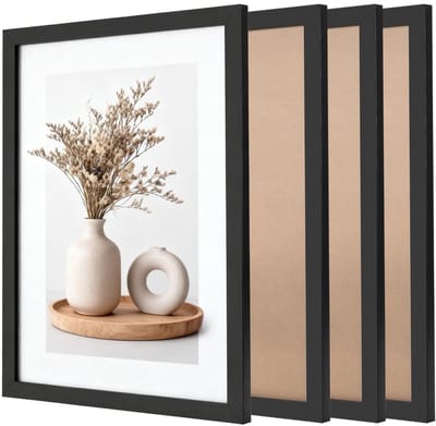 Dailygoods- Fotolijst 33x43 cm - Zwart Houten Fotolijst - 4 Stuks - Wandmontage - Geschikt voor 30x40 cm Afdrukken - Duurzaam Acrylpaneel - Wandlijst