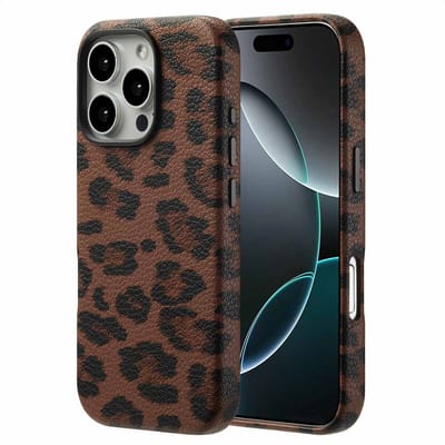 Selencia Hoesje - Geschikt voor Apple iPhone 16 Pro - Sabi Backcover panterprint geschikt voor MagSafe - Mocha Brown