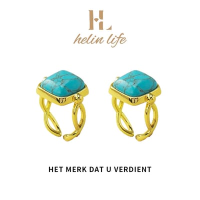 Helin Life Damesringen - Herenringen - Turkoois - Verstelbaar - Geschenken - Goudkleurig