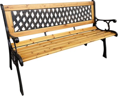 Tuinbank - Buitenbank Zitbank - Ontspannen in tuin - Gelakt hout ijzer - Breedte 127cm - Bruin