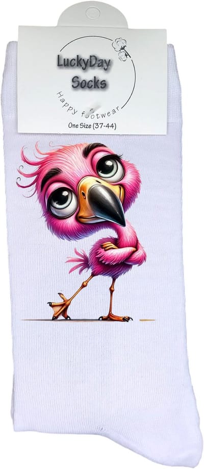 Flamingo - Valentijns Cadeau - Grappige sokken - Leuke sokken - Hem Haar sokken - Vrolijke sokken - Sint cadeau - Vaderdag - Moederdag - Verjaardag cadeau - Kerst cadeau - Vogel - Dier - Leuk Cadeau - Print sokken - Socks maken Happy - 37-44