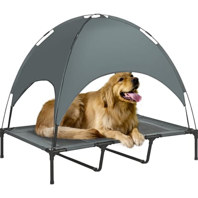 PawHut bed Surleve hondenbed met parasol, honden- en kattenkampbed stof ademend, anti-UV metalen frame t-Bag