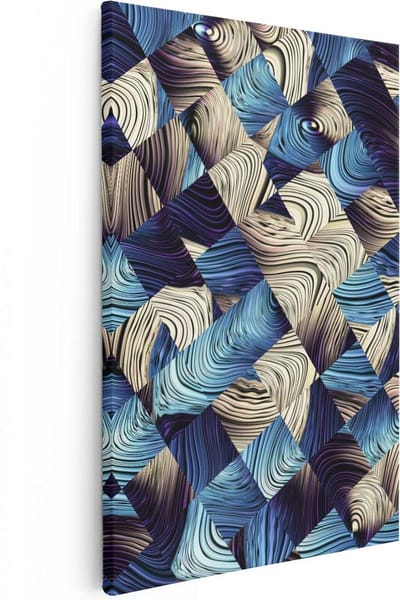 Artaza Canvas Schilderij Geometrische Wanddecoratie - 20x30 cm - Klein - Muurdecoratie Abstract - Canvas Schilderij Woonkamer - Kamer Accessoires Blauw