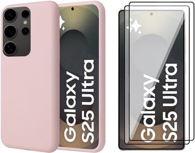 Hoesje geschikt voor Samsung Galaxy S25 Ultra - 2x Screenprotector Glas - Mat Back Case Roze