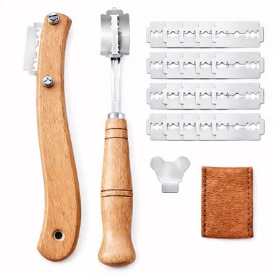 Dailygoods- Bakkersmes Set van 2 - Broodsnijder - Deegmes - Reservemessen 20 stuks - Kookaccessoires - Nauwkeurige sneden - Broodmes