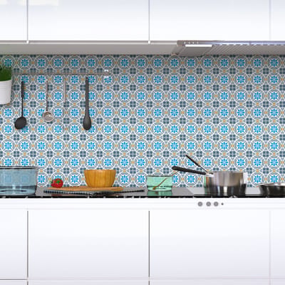 Zelfklevende tegelmuurstickers voor keuken en badkamer - 60 cementtegelstickers (Azulejos Aristo) - 60 stickers, 15x15cm