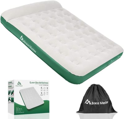 Luchtbed met kussen opblaasbaar - 203 x 152 x 28 cm - Waterdicht luchtmatras met opbergtas - Groen