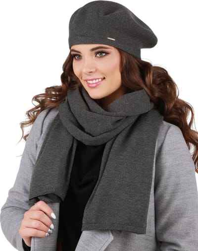 Vivisence Dames Winter Baret En Sjaal Set - Zachte Wolmix Met Viscose Acryl En Elastan - Warm En Comfortabel Voor Koude Dagen Met Prettige Pasvorm En Klassieke Look Ideaal Voor Dagelijks Gebruik En Als Cadeau - Donkergrijs