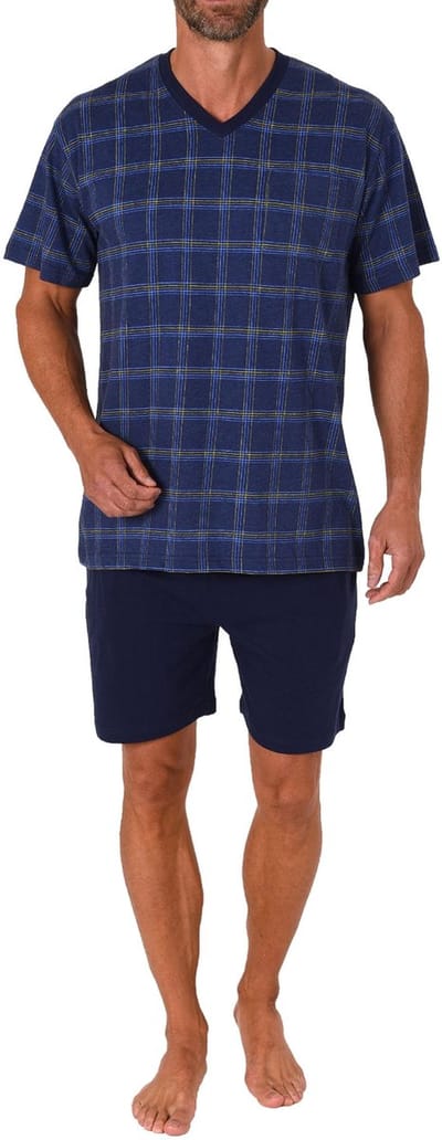 Herenpyjama Shorty met korte mouwen en geruite top - 122 105 90 445