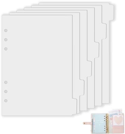 Dailygoods- Tabbladen A5 - 6 Stuks - Scheidingsbladen - Indexverdeler - Kunststof - Transparant Mat Wit - 21 x 14,8 cm